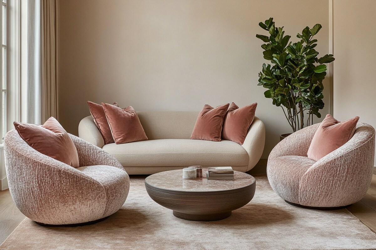Modern Living Room Suite featuring Custom L-Sectional Sofa & Accent Armchairs #62